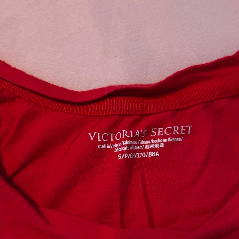 Victoria's Secret Red Short Sleeve Tee with Black Glitter Logo - Picture 2 of 3